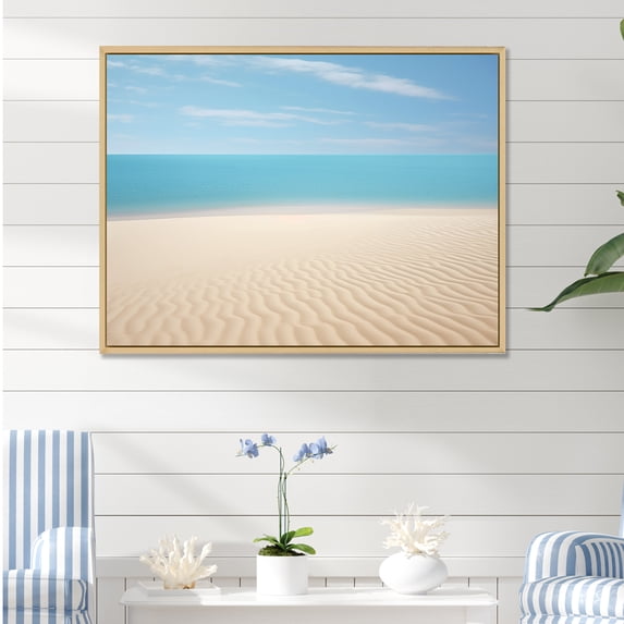 Designart "Quiet Coastal Sand Reverie" Coastal Floater Framed Wall Art Living Room