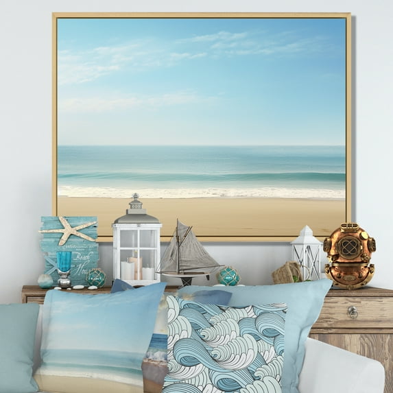 Designart "Quiet Coastal Sand Reverie II" Coastal Floater Framed Canvas Prints
