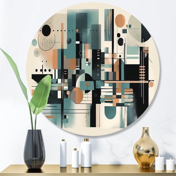 Designart "Quiet Depths Cream and Blue Minimalism IV" Minimalism Metal Round Wall Art