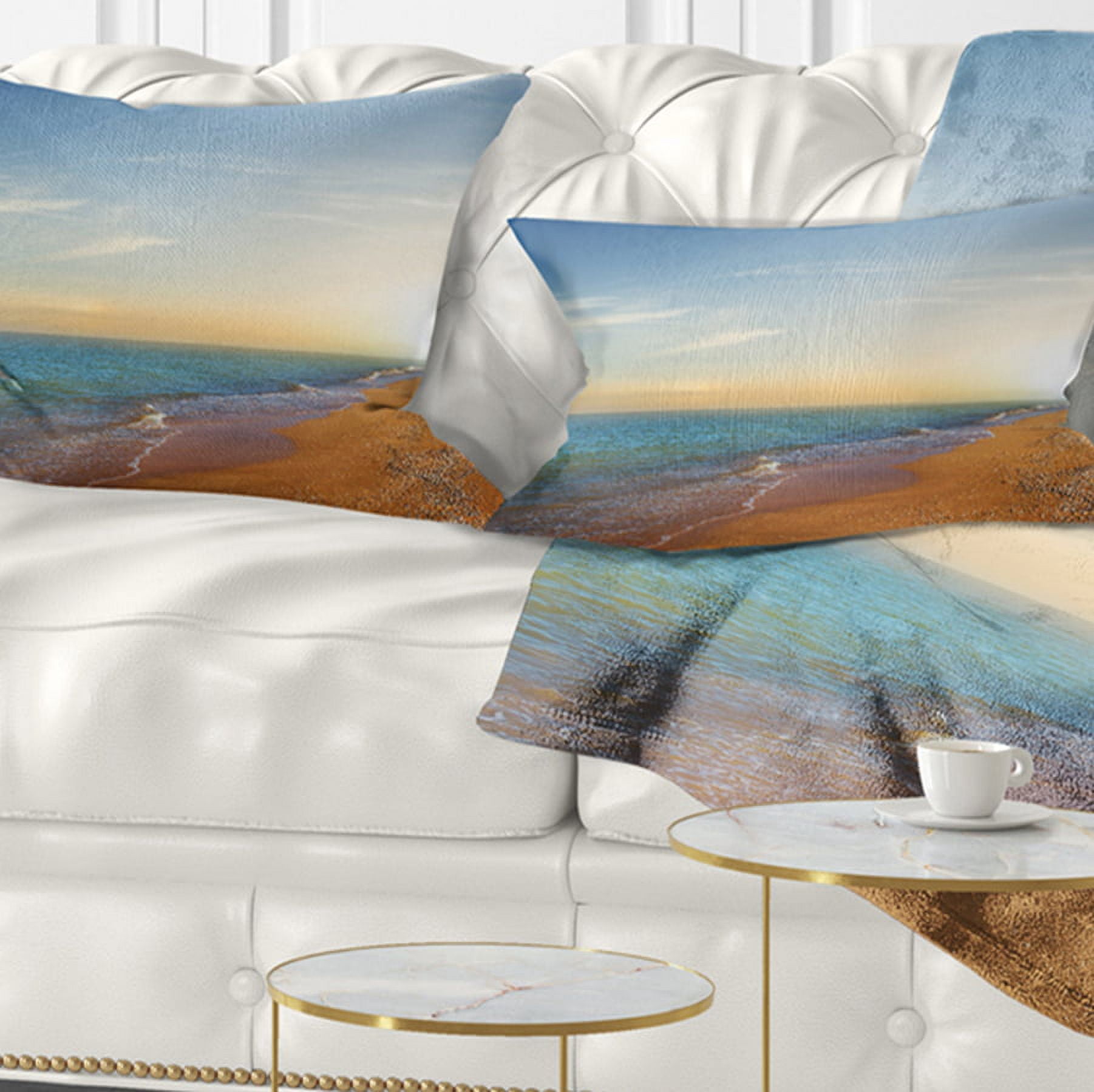 Designart Quiet Evening Blue Beach - Seashore Throw Pillow - 12x20
