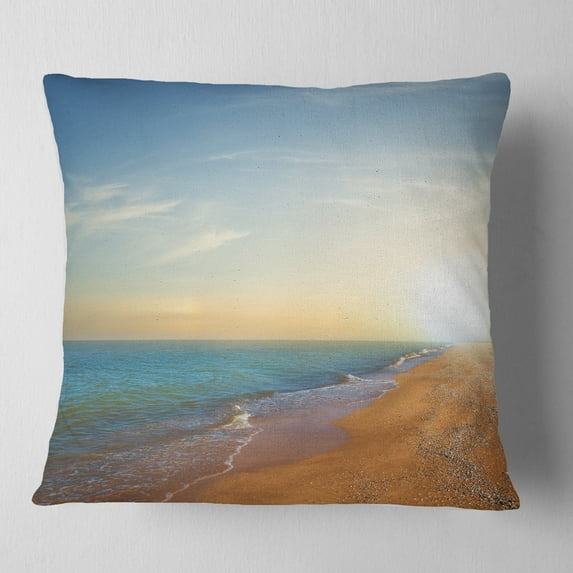 Designart Quiet Evening Blue Beach - Seashore Throw Pillow - 16x16