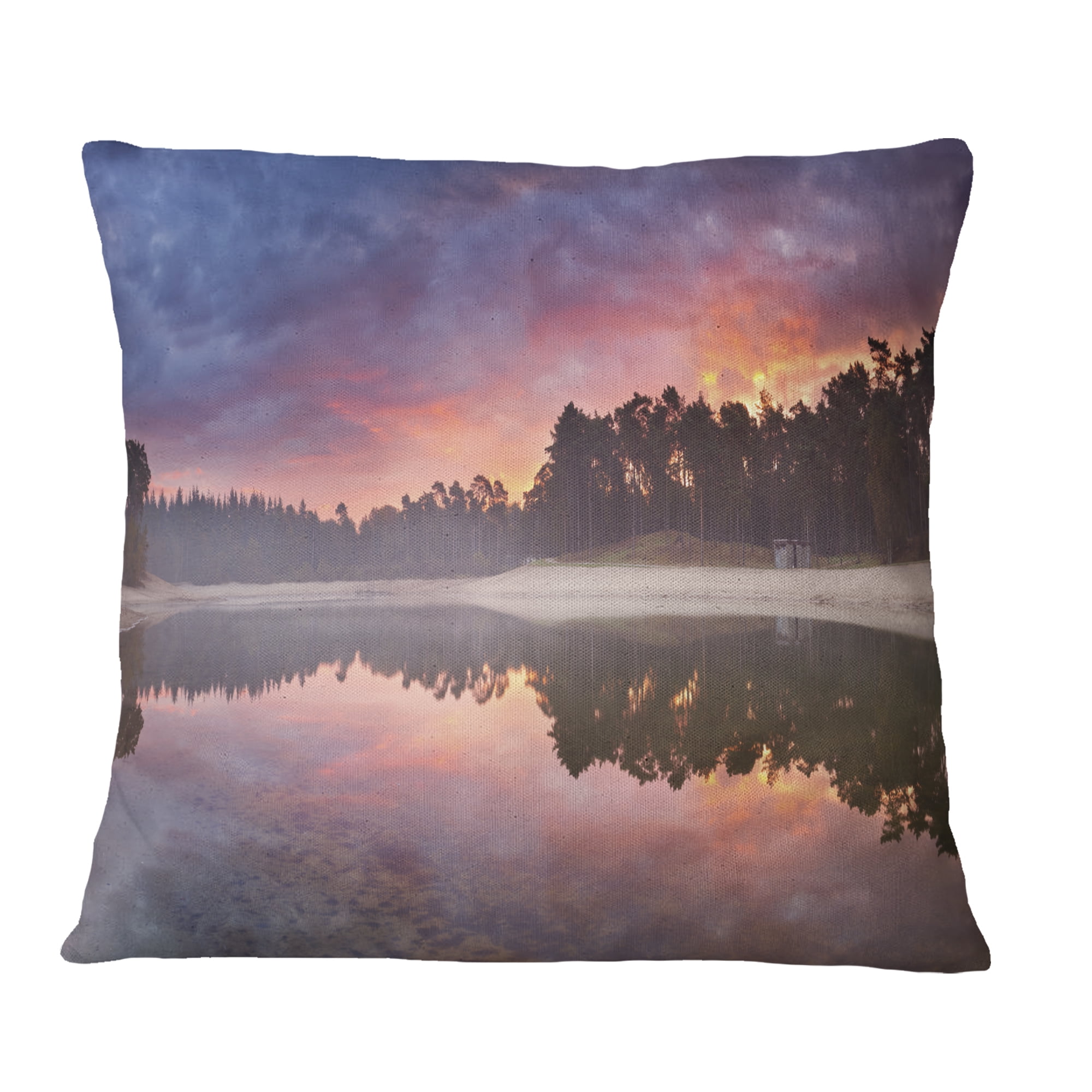 Designart Quiet Lake Mirroring the Sky - Landscape Printed Throw Pillow - 18x18