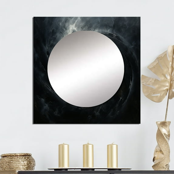 Designart "Quiet Quasar In Black Hole" abstract spirals Square Mirror For Wall Decor - Large Black Square Printed Wall Mirror Art - Square Modern Mirror - Wall Mounted Square Large Mirror