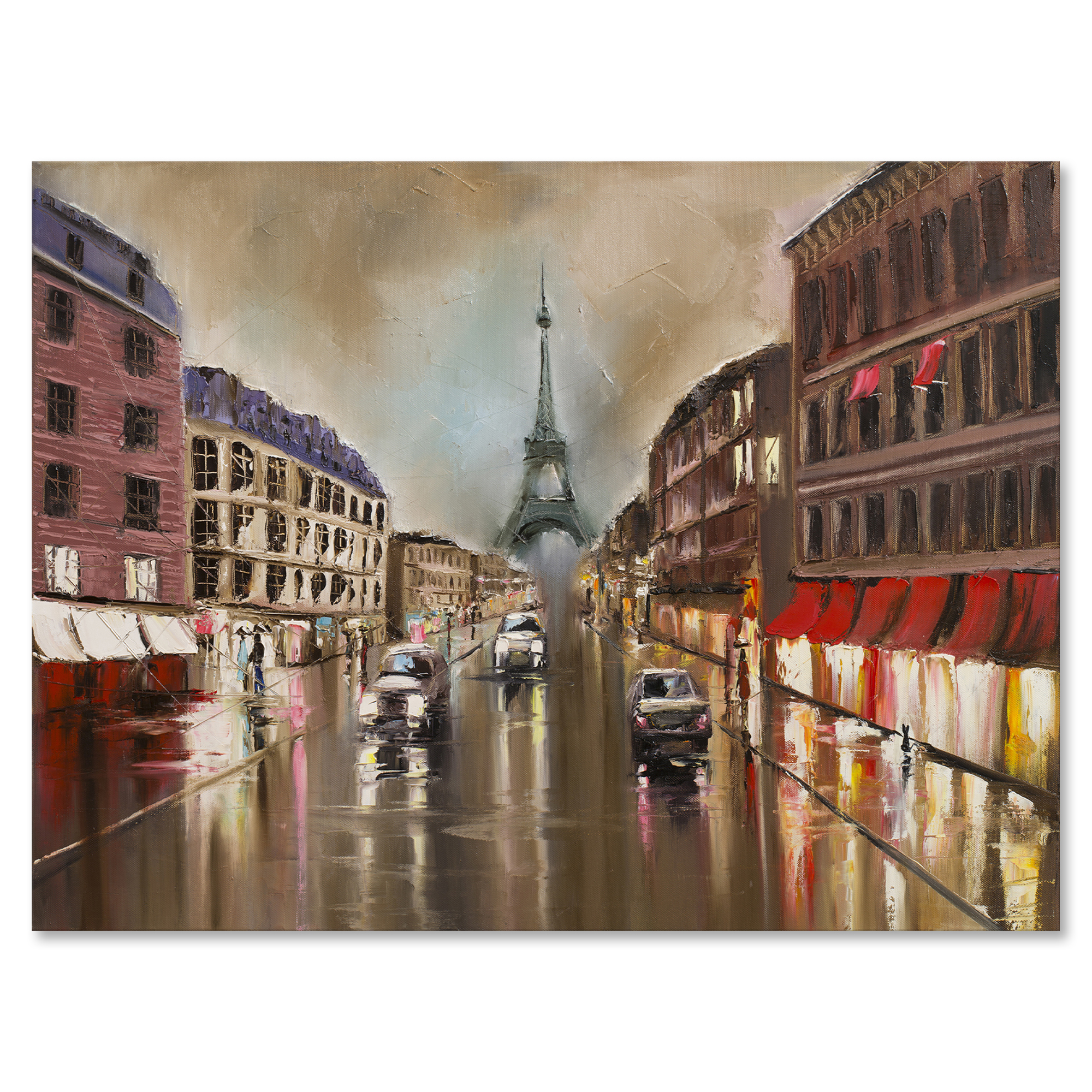 Designart ' Quiet Rainy Street In Gray Eiffel Tower Paris ' Traditional Canvas Wall Art Print