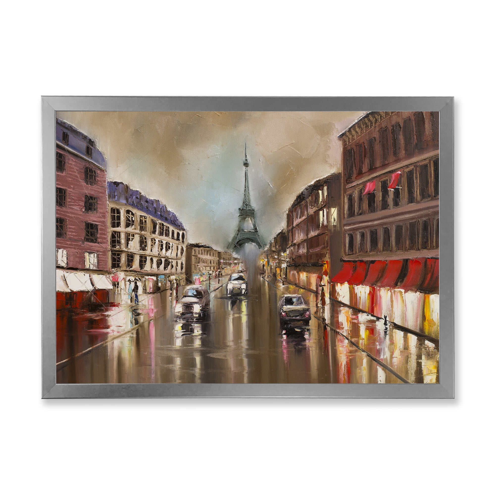 Designart 'Quiet Rainy Street In Gray Eiffel Tower Paris' Traditional Framed Art Print