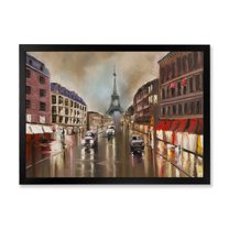 Designart 'Quiet Rainy Street In Gray Eiffel Tower Paris' Traditional Framed Art Print