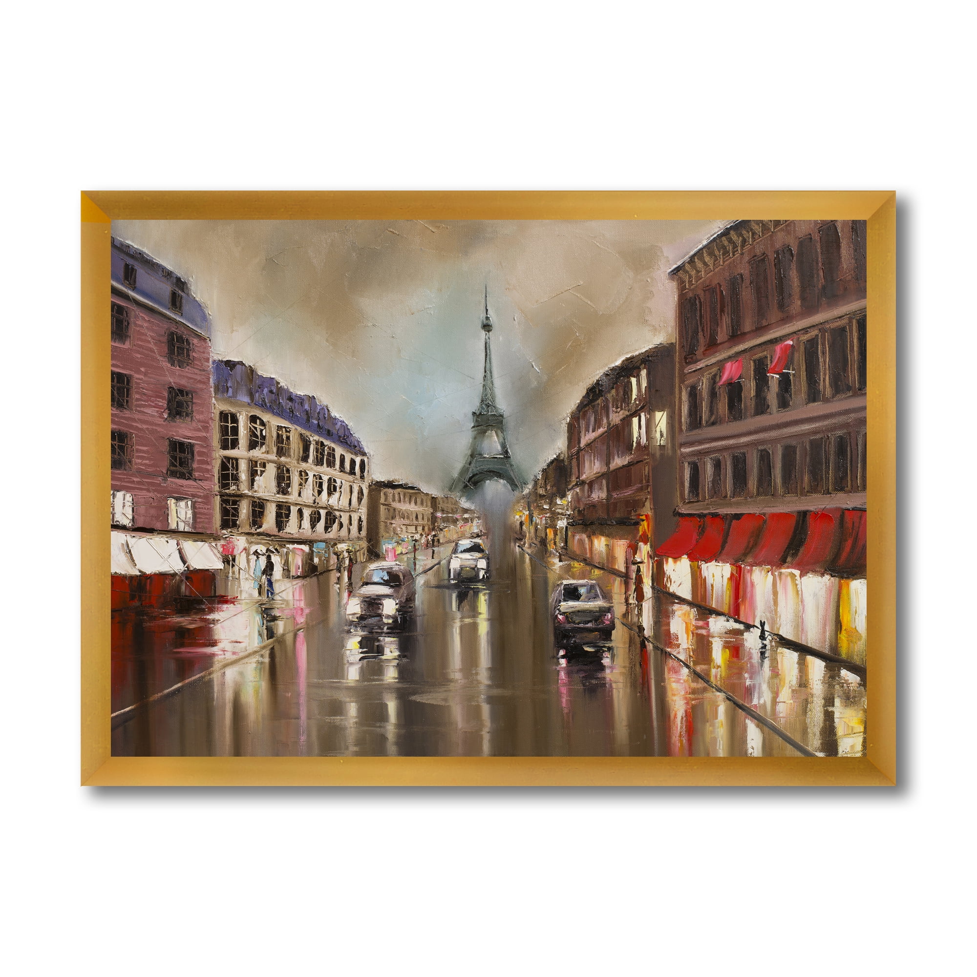 Designart 'Quiet Rainy Street In Gray Eiffel Tower Paris' Traditional Framed Art Print