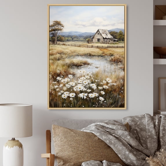 Designart "Quiet Retreat at the Farmhouse I" Floral Floater Framed Canvas Art Print