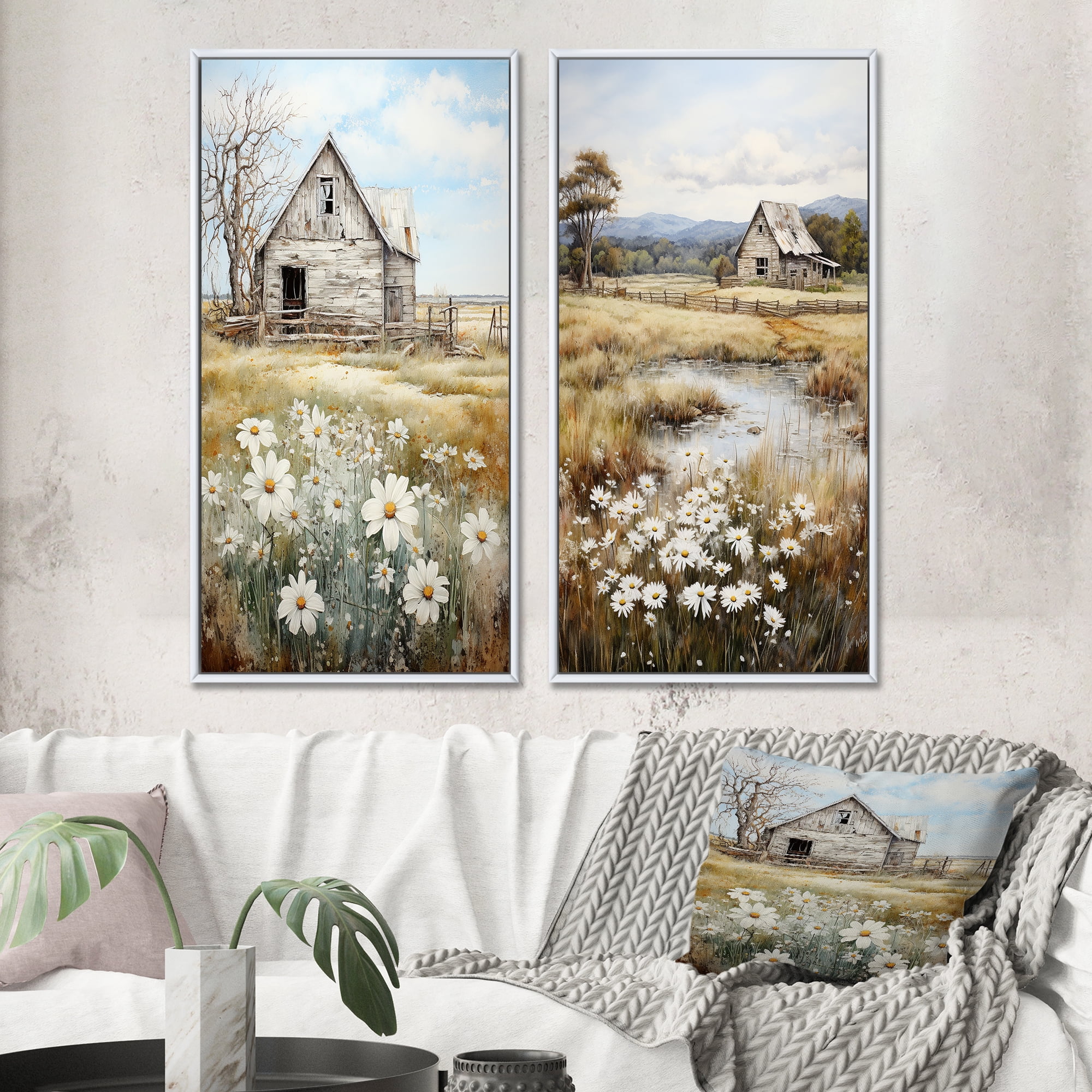 Designart "Quiet Retreat at the Farmhouse II" Farm Framed Wall Art Set ...