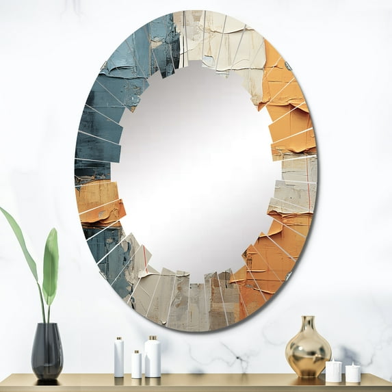 Designart "Quilted Paper II" Abstract Round Wall Mirror - Modern Oval Printed Decorative Oversized Mirror - Multiple Color Options