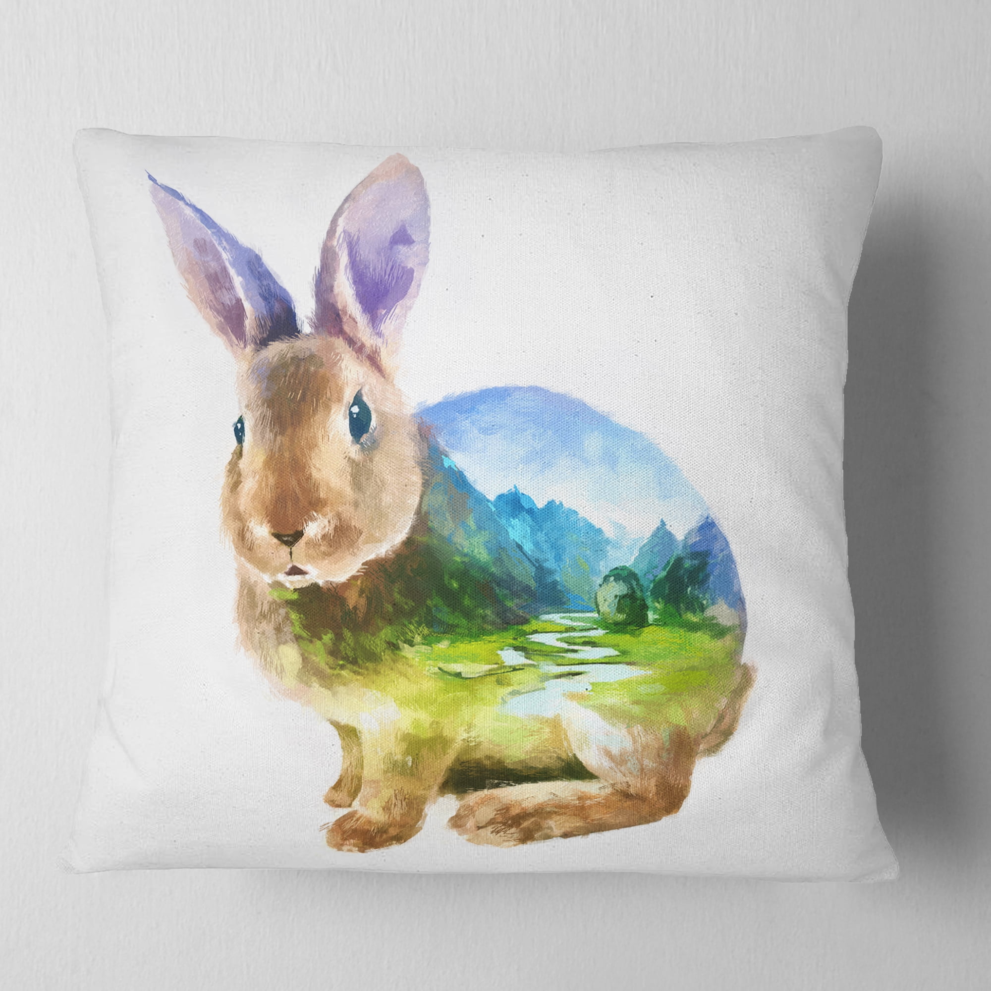 Designart Rabbit Double Exposure Illustration - Animal Throw Pillow - 18x18
