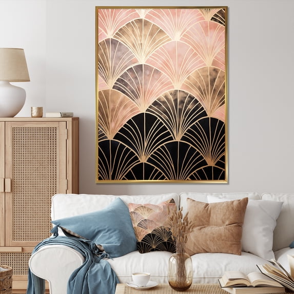Designart "Radiance In Rose Gold" Abstract Shapes Floater Framed Wall Art Living Room
