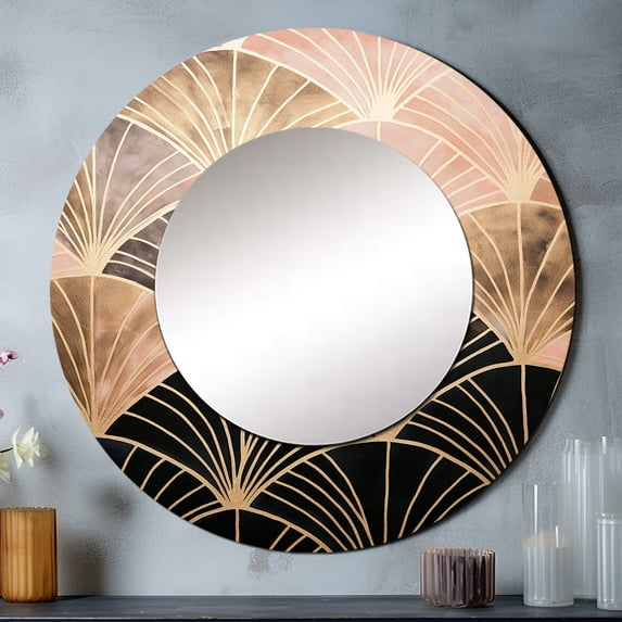 Designart "Radiance In Rose Gold" Abstract Shapes Round Mirror Wall Decor Modern - Large Pink Round Office Mirror - Round Mirror - 23" x 23"