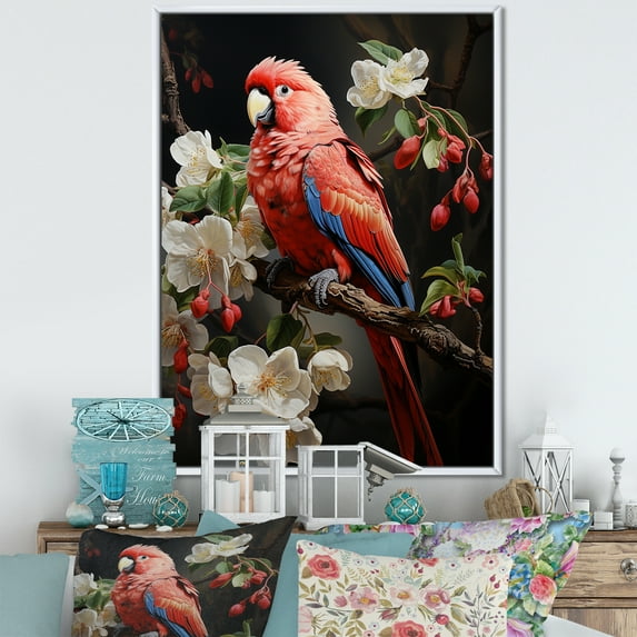 Designart "Radiant And Lively Red Parrot" Parrot Floater Framed Canvas Prints