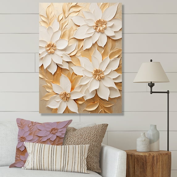 Designart "Radiant Beige Poinsettia I" Poinsettias Wall Art Living Room
