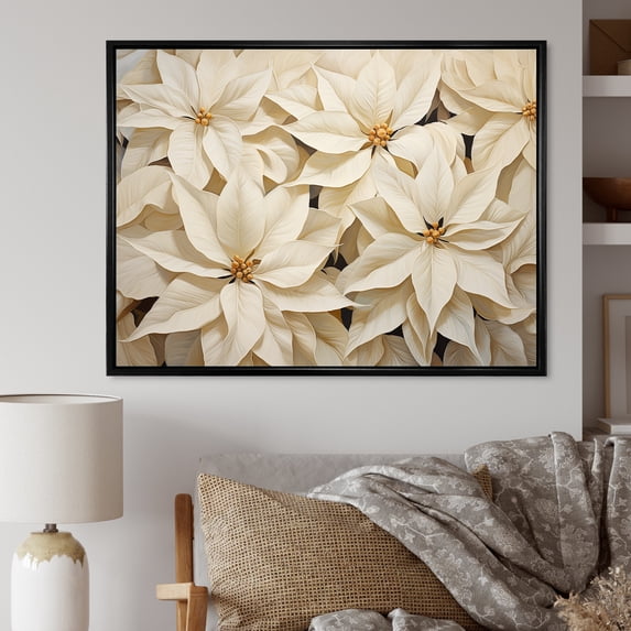 Designart "Radiant Beige Poinsettia" Poinsettias Floater Framed Canvas Prints