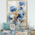 thumbnail image 1 of Designart "Radiant Bouquet Of Blue And Gold Minimalist Pansies II" Pansies Floater Framed Canvas Wall Art, 1 of 5