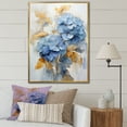 thumbnail image 1 of Designart "Radiant Bouquet Of Blue And Gold Minimalist Pansies" Pansies Floater Framed Wall Art Living Room, 1 of 5