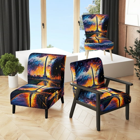 Designart "Radiant Colors around the Washington Monument" Multicolor Buildings & Cityscapes Upholstered Accent Chair - Traditional Arm Chair For Bedroom