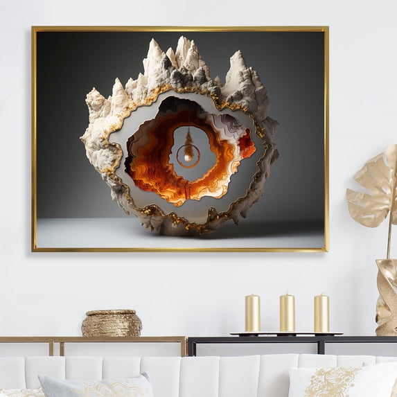 Designart "Radiant Orange Geode Minimalism" Stone Geode Floater Framed Wall Art Prints