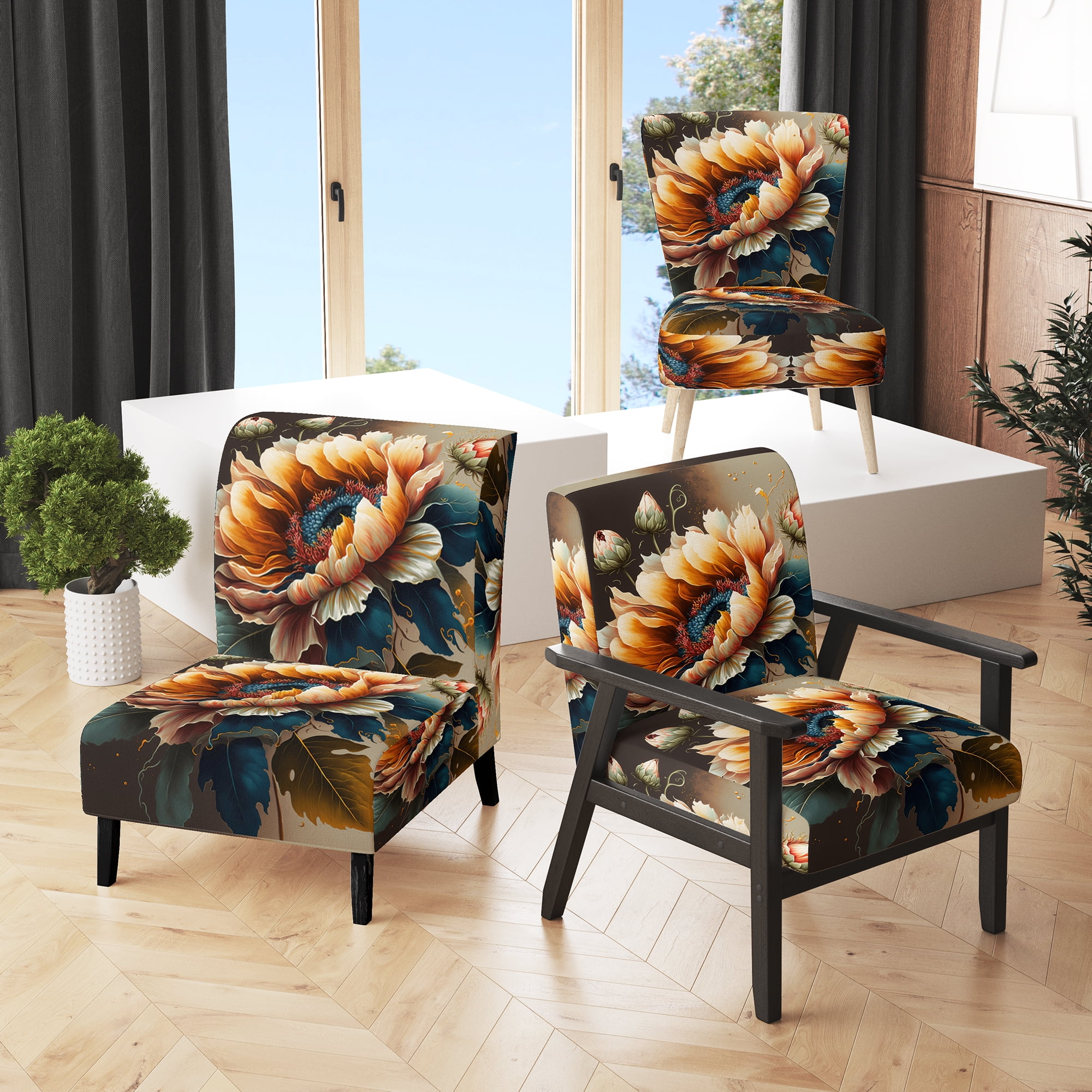 Orange floral accent chair discount