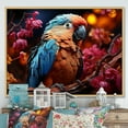 thumbnail image 1 of Designart "Radiant Sunset Plumage Of Red And Blue Parrots II" Parrot Floater Framed Wall Art Living Room, 1 of 5