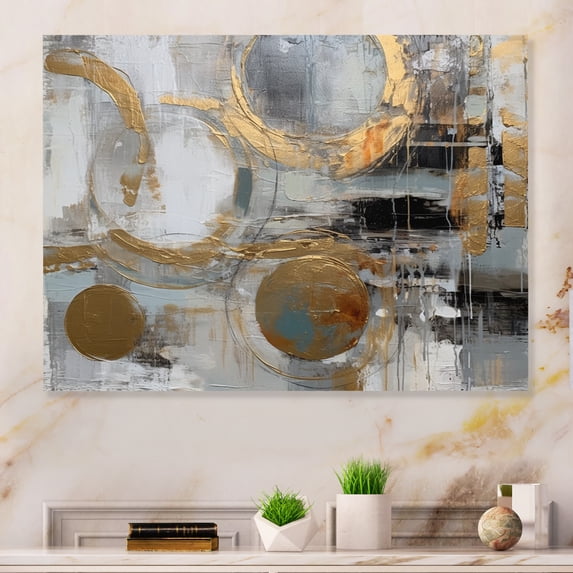 Designart "Radical Simplicity Gold and Grey II" Modern Midcentury Metal Wall Decor