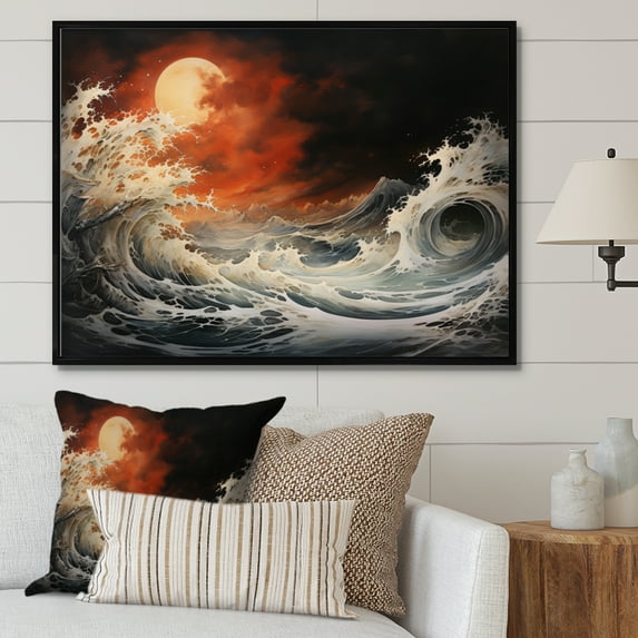Designart "Raging Elements Orange Storm" Nautical & Beach Floater Framed Canvas Print