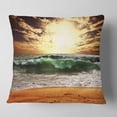 thumbnail image 1 of Designart Raging Green Waves At Sunset - Seashore Throw Pillow - 18x18, 1 of 4