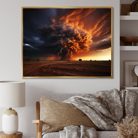 Designart "Raging Inferno of the Storm II" Landscapes Floater Framed Canvas Art Print