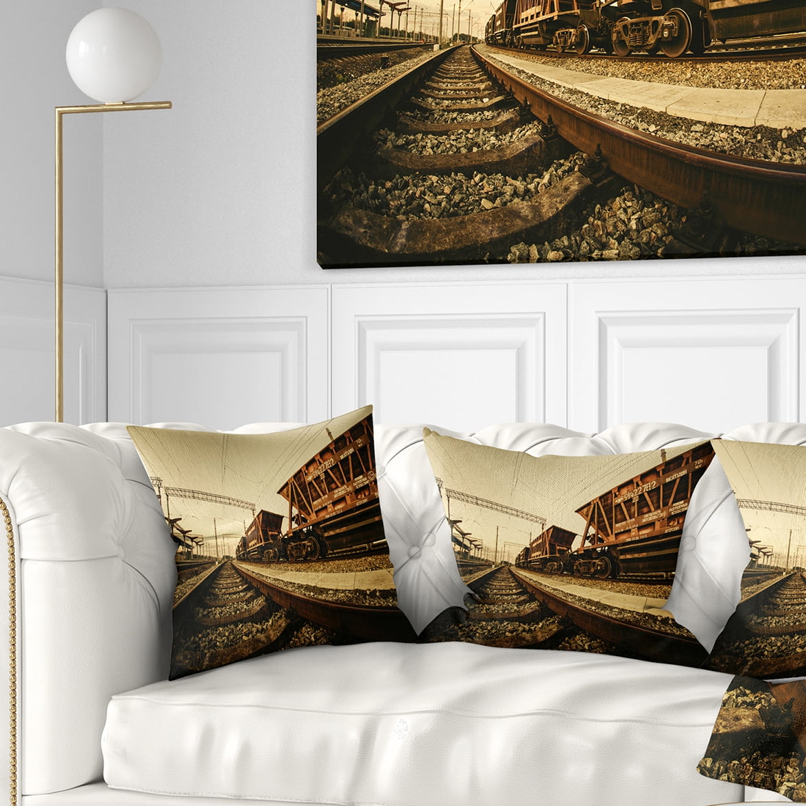 Designart Railway Tracks in Ukraine - Landscape Photo Throw Pillow - 18x18