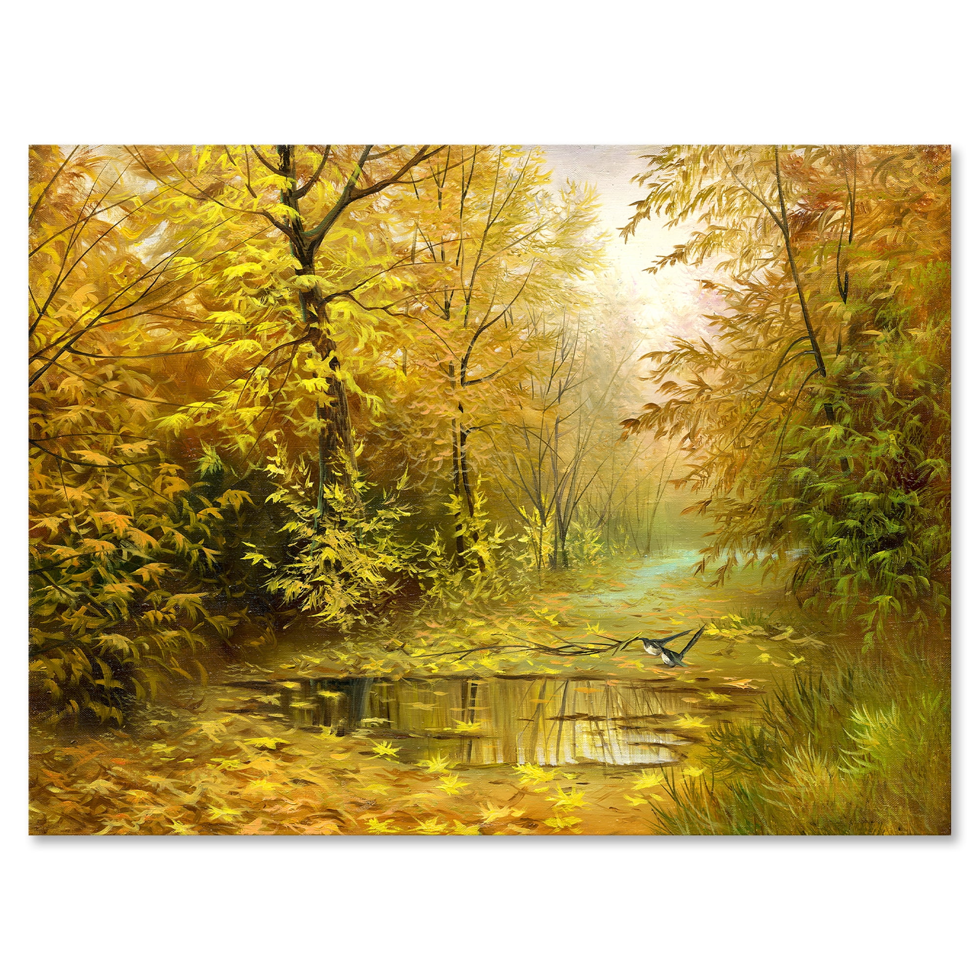 Designart ' Rain Water On Road In Yellow Woodlands ' Country Canvas Wall Art Print