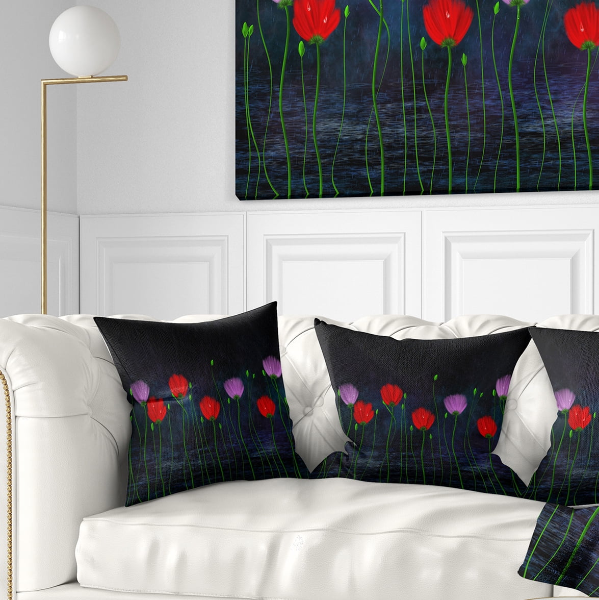 Designart Rain and Flowers with Buds and Drops - Floral Throw Pillow - 18x18