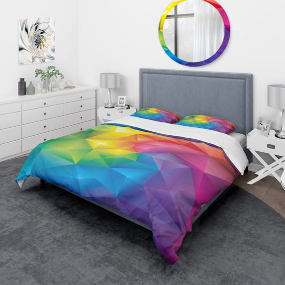 Designart 'Rainbow 3D Triangular Geometry' Modern & Contemporary Duvet Cover Set