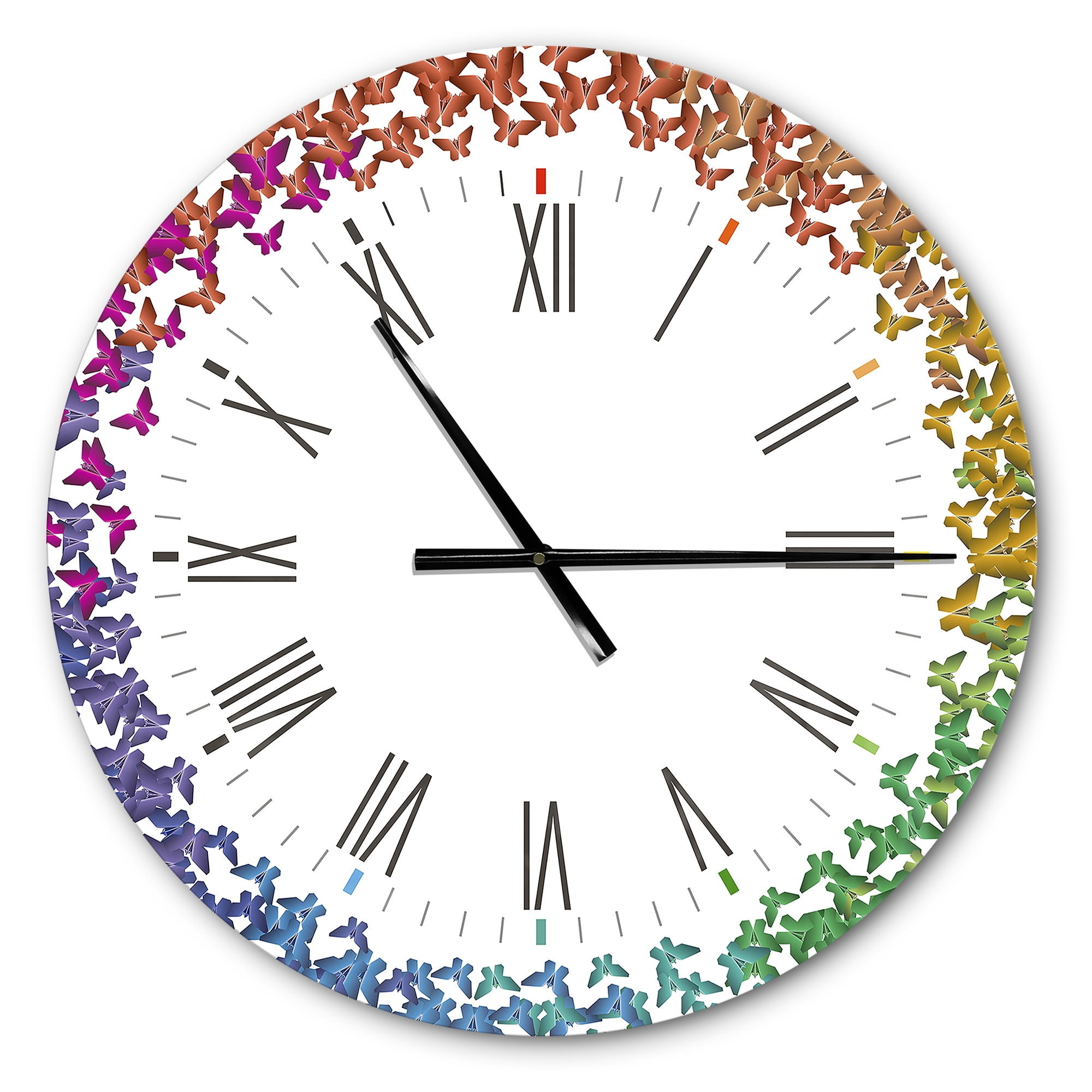 Designart 'Rainbow Butterfly Origami ' Farmhouse wall clock