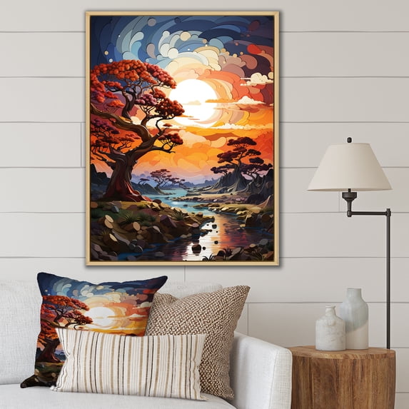 Designart "Rainbow Colored Baobabs I" Tree Baobab Floater Framed Wall Art Prints