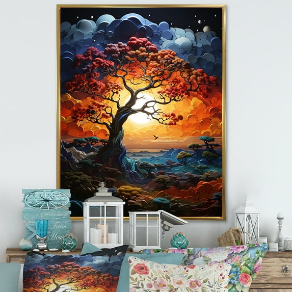 Designart "Rainbow Colored Baobabs II" Tree Baobab Floater Framed Wall Art Living Room