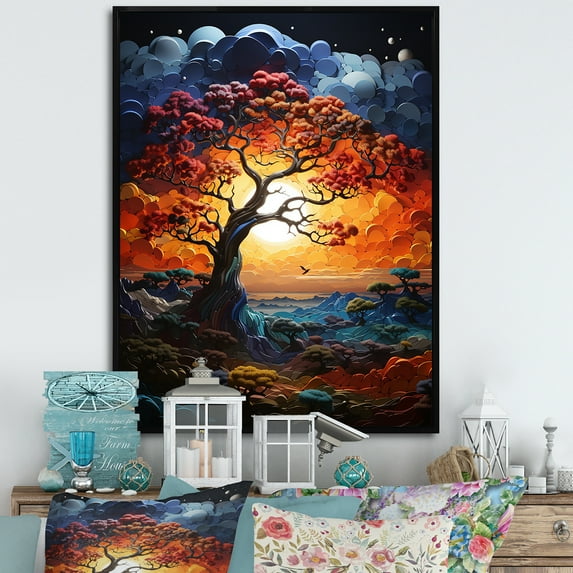 Designart "Rainbow Colored Baobabs II" Tree Baobab Floater Framed Wall Art Living Room