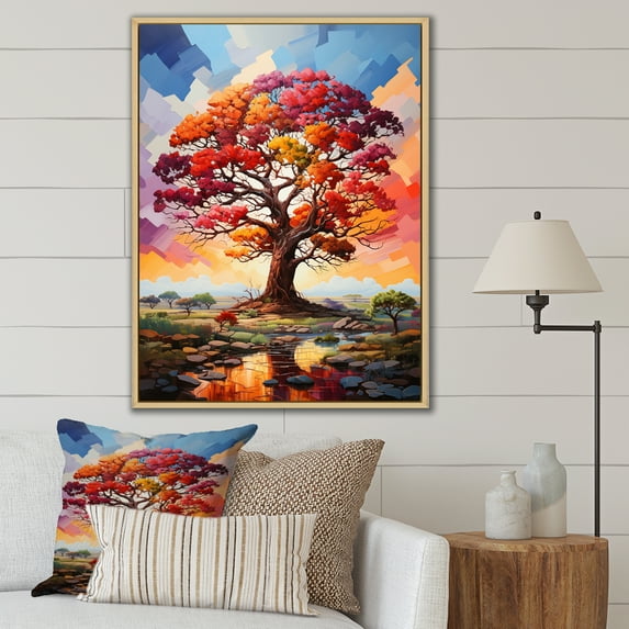 Designart "Rainbow Colored Baobabs IV" Tree Baobab Floater Framed Canvas Prints