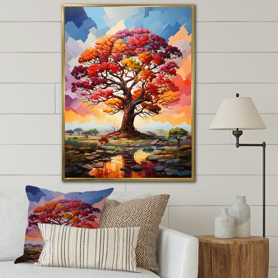 Designart "Rainbow Colored Baobabs IV" Tree Baobab Floater Framed Canvas Prints