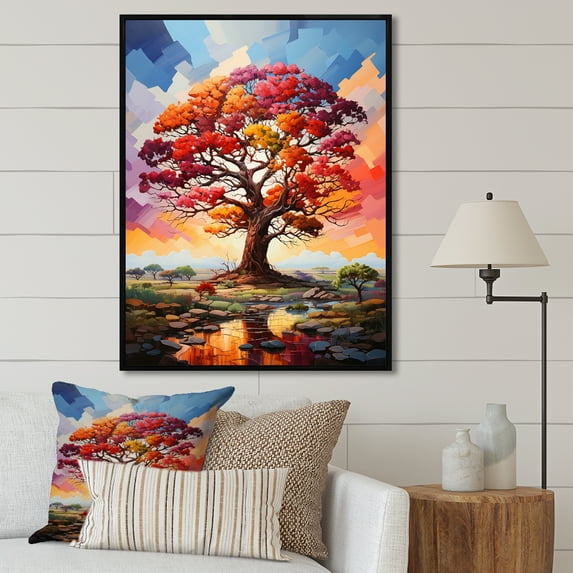 Designart "Rainbow Colored Baobabs IV" Tree Baobab Floater Framed Canvas Prints