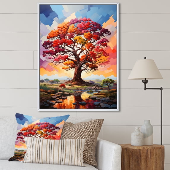 Designart "Rainbow Colored Baobabs IV" Tree Baobab Floater Framed Canvas Prints