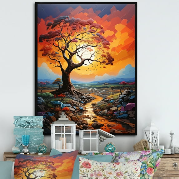 Designart "Rainbow Colored Baobabs V" Tree Baobab Floater Framed Wall Decor