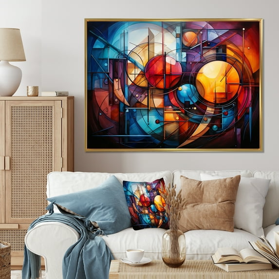 Designart "Rainbow Colored Cubist Forms I" Cubism Floater Framed Canvas Print