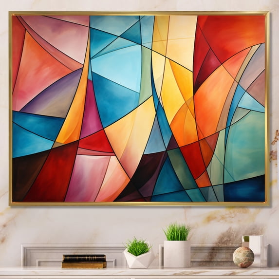Designart "Rainbow Colored Cubist Forms III" Cubism Floater Framed Canvas Art Print