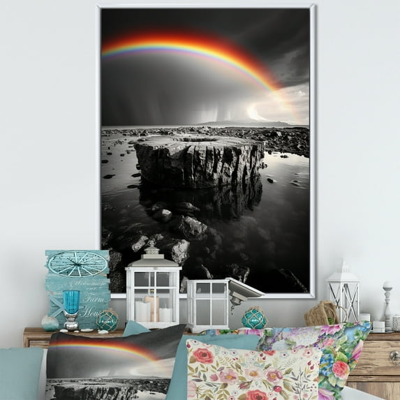 Designart "Rainbow Colorful Monotone horizon I" Landscape & Nature Floater Framed Canvas Art Print