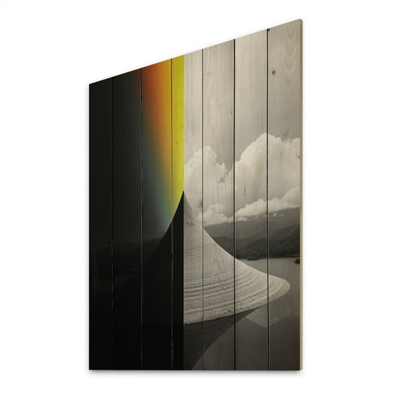 Designart "Rainbow Colorful Monotone horizon II" Abstract Print on Natural Pine Wood