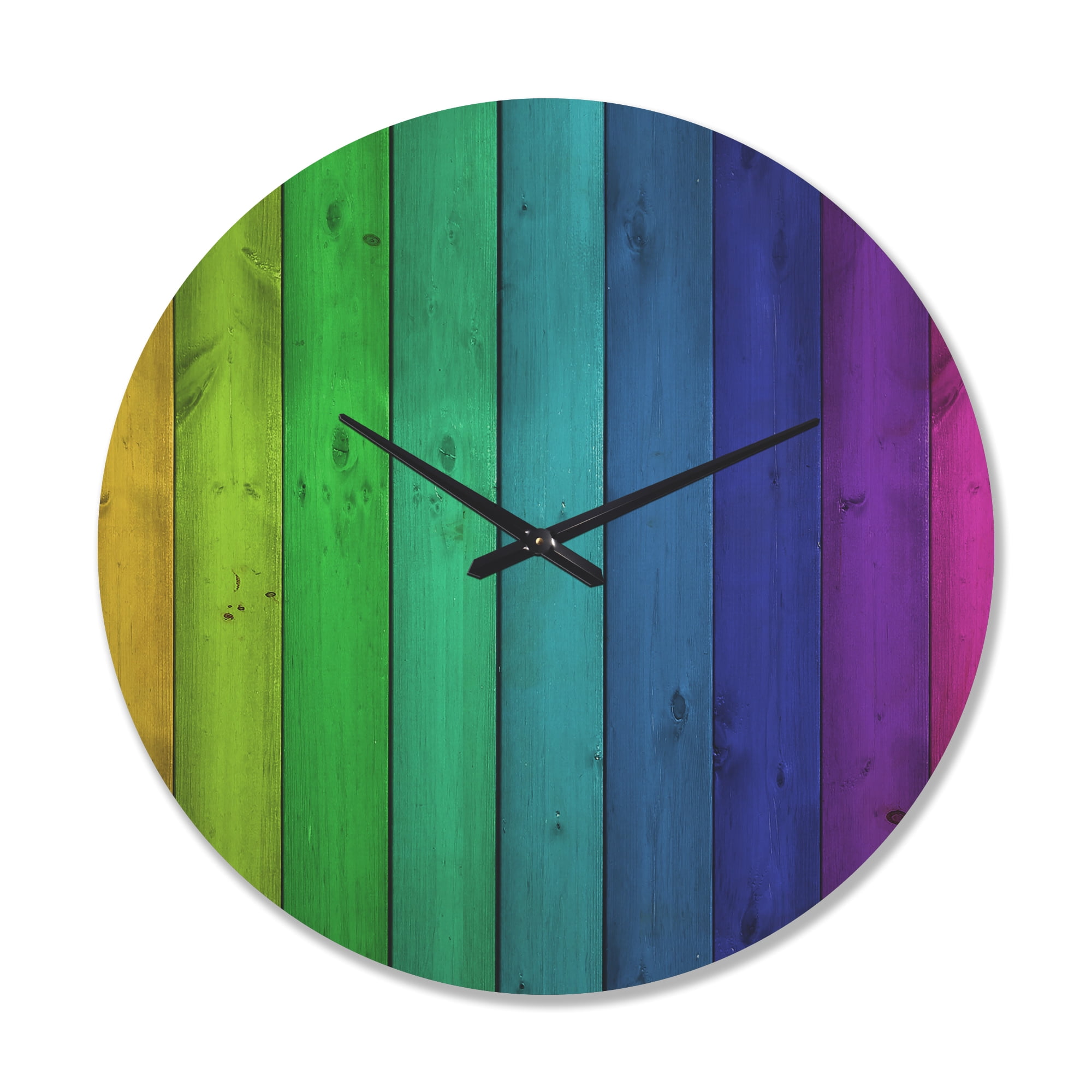 Designart 'Rainbow Colors On Wooden Planks' Modern Wood Wall Clock