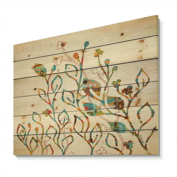 Designart 'Rainbow Coloured Flowers and Vines' Cabin & Lodge Print on Natural Pine Wood
