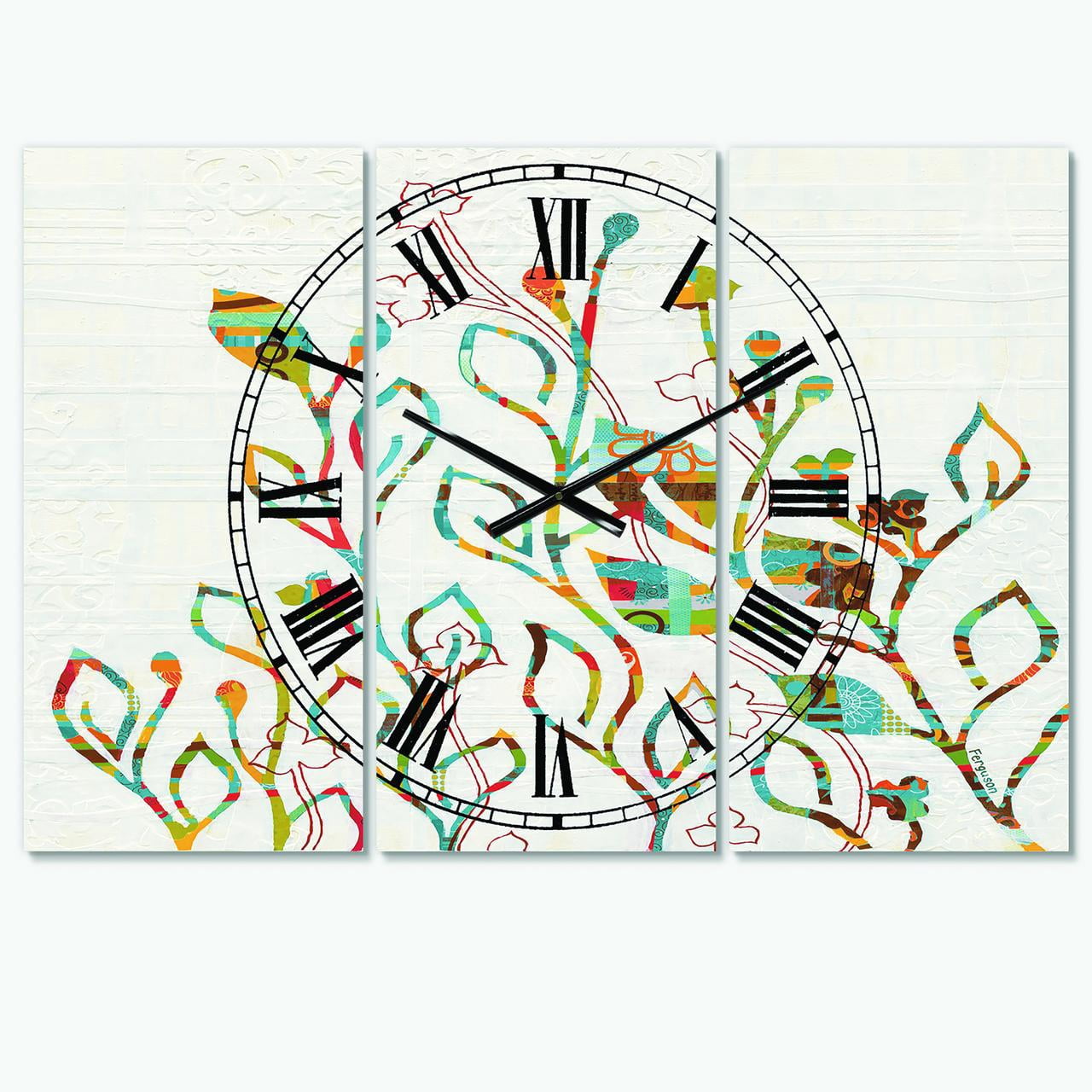 Designart 'Rainbow Coloured Vines And Flowers' Farmhouse Wall Clock